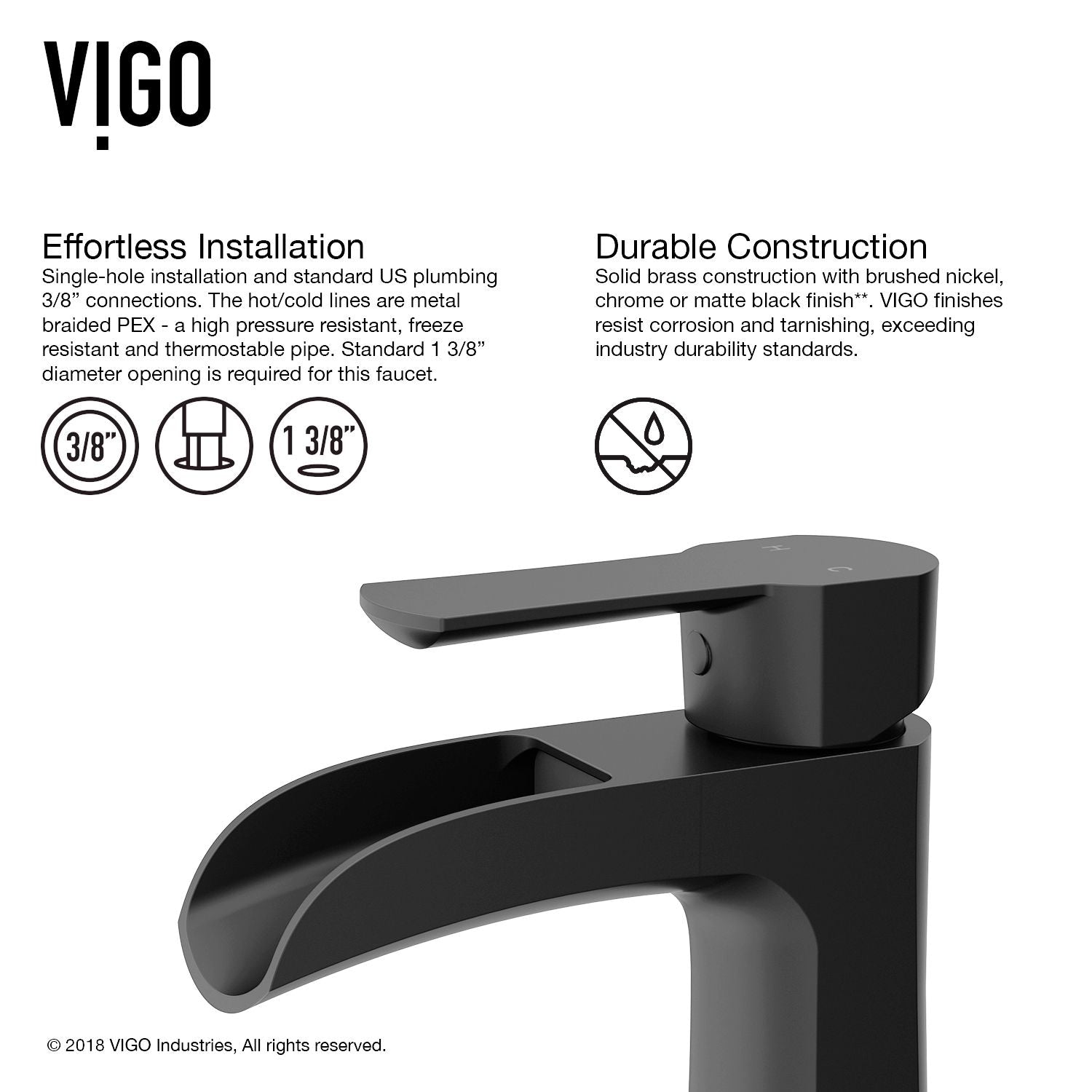 VIGO Paloma Single Handle Single Hole Bathroom Sink Faucet, WaterSense Certified, Matte Black