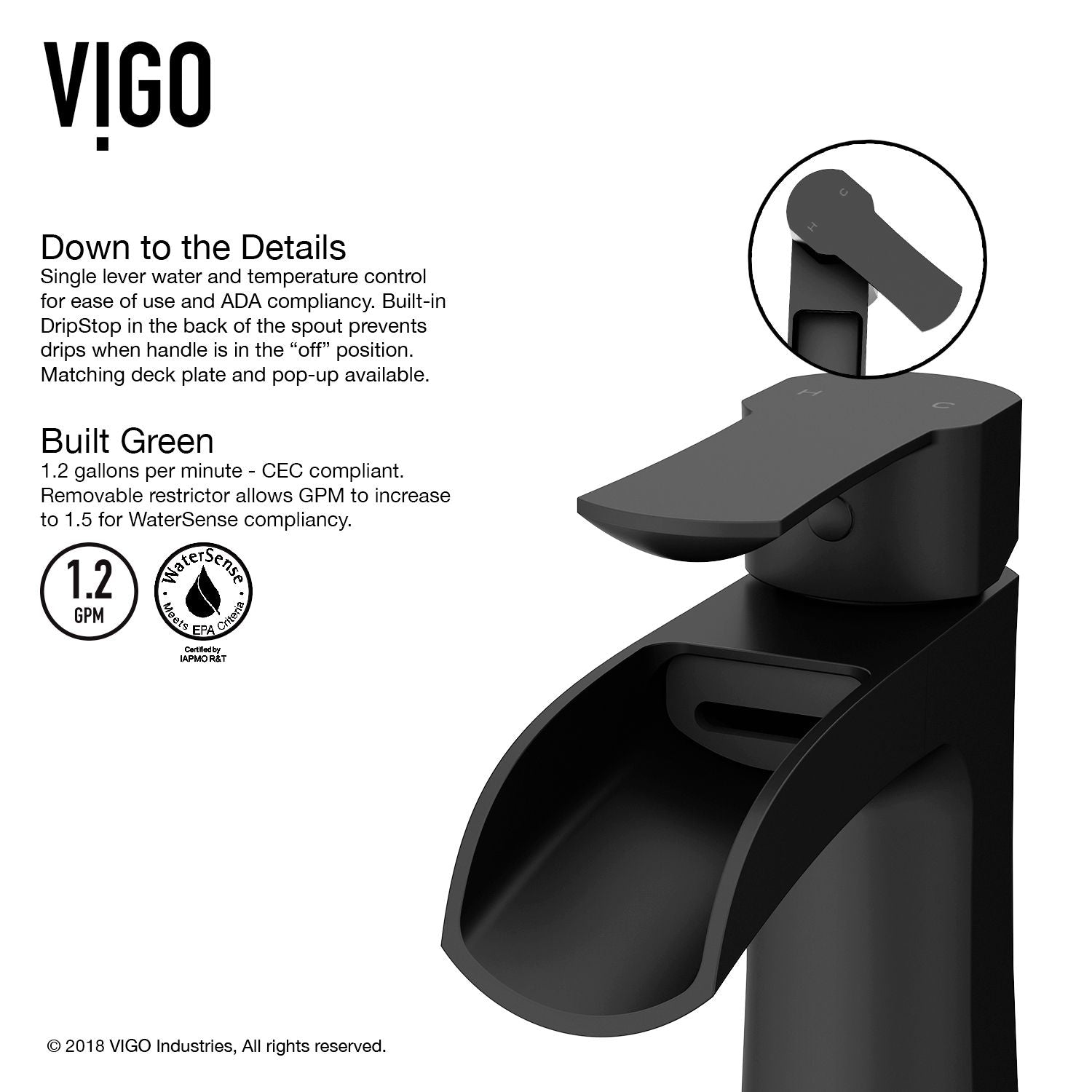 VIGO Paloma Single Handle Single Hole Bathroom Sink Faucet, WaterSense Certified, Matte Black