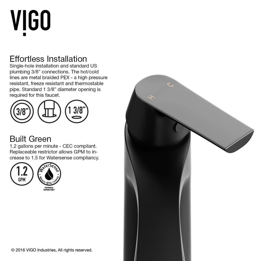 VIGO Penela Single Handle Single Hole Bathroom Sink Faucet, Matte Black,