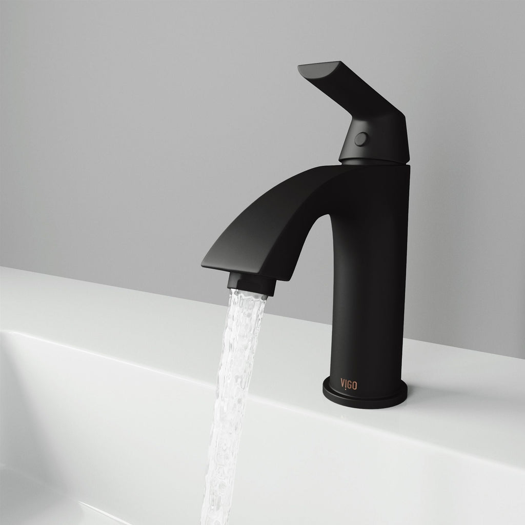 VIGO Penela Single Handle Single Hole Bathroom Sink Faucet, Matte Black,