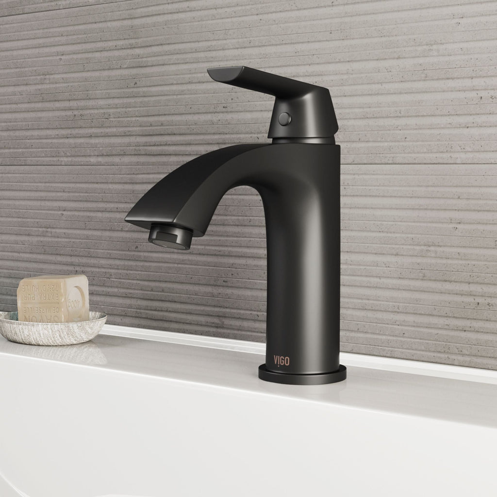 VIGO Penela Single Handle Single Hole Bathroom Sink Faucet, Matte Black,
