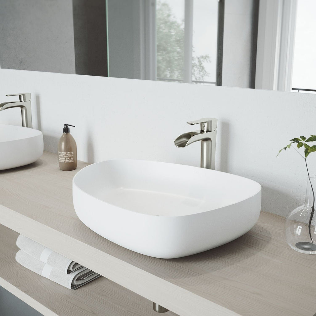 VIGO Peony Matte Stone Novelty Composite Vessel Bathroom Sink/Basin with Deep Bowl, White