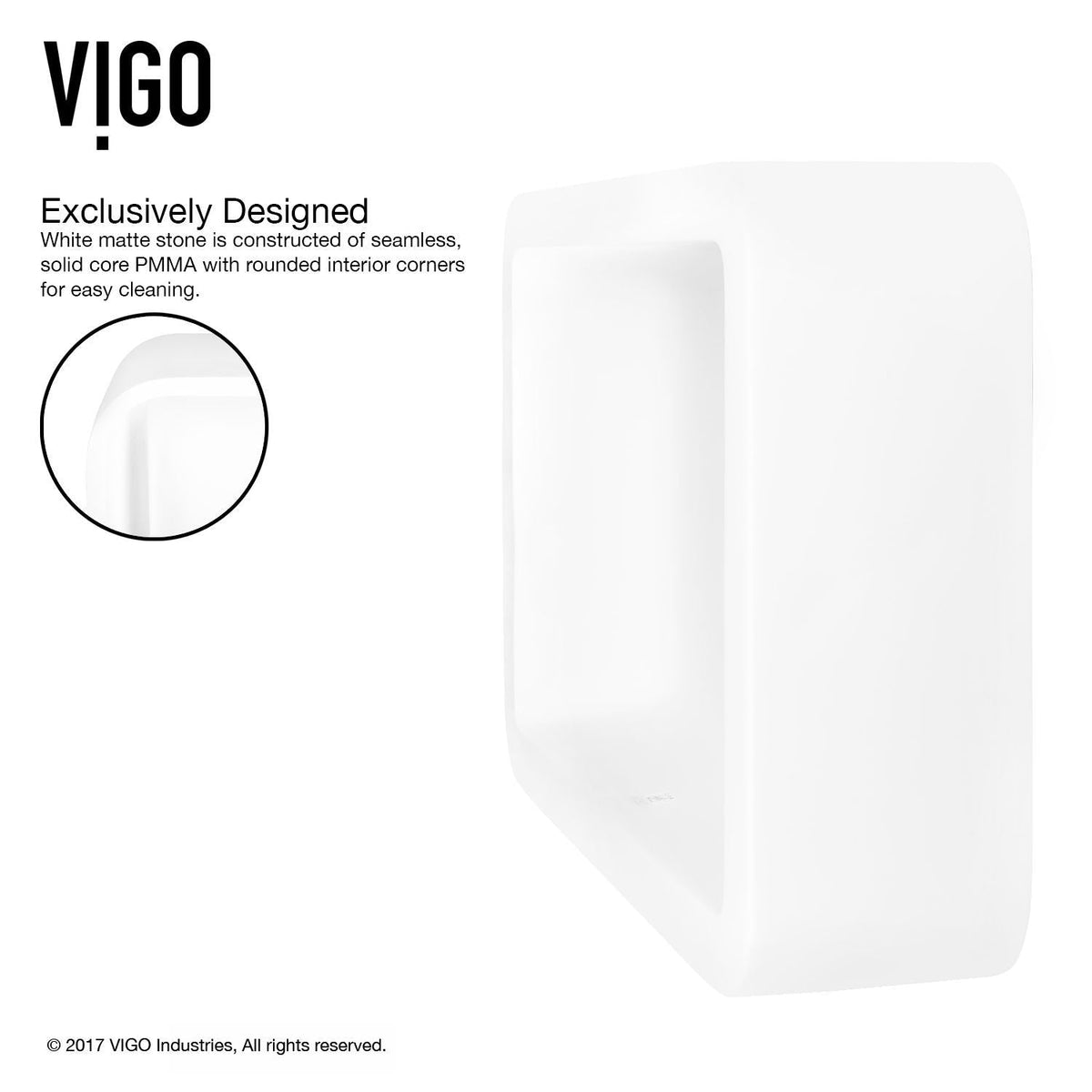 VIGO Petunia Matte Stone Rectangular Composite Vessel Bathroom Sink/Basin with Rounded Edges & Deep Bowl, White