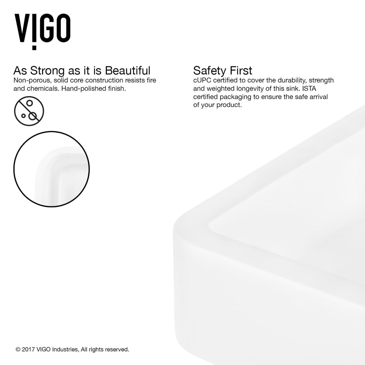 VIGO Petunia Matte Stone Rectangular Composite Vessel Bathroom Sink/Basin with Rounded Edges & Deep Bowl, White