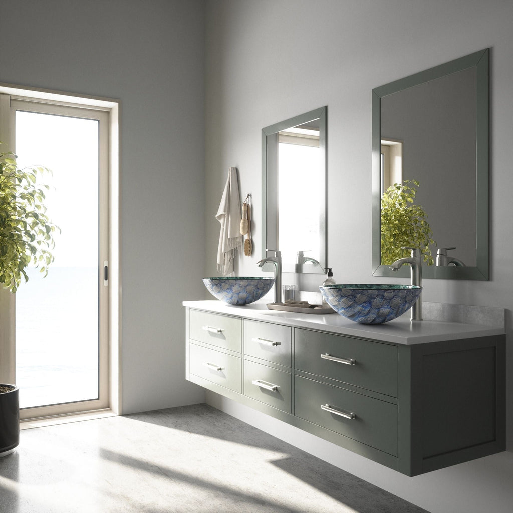 VIGO Round Glass Vessel Bathroom Sink/Basin with Scratch-Resistant Surface, Oceania