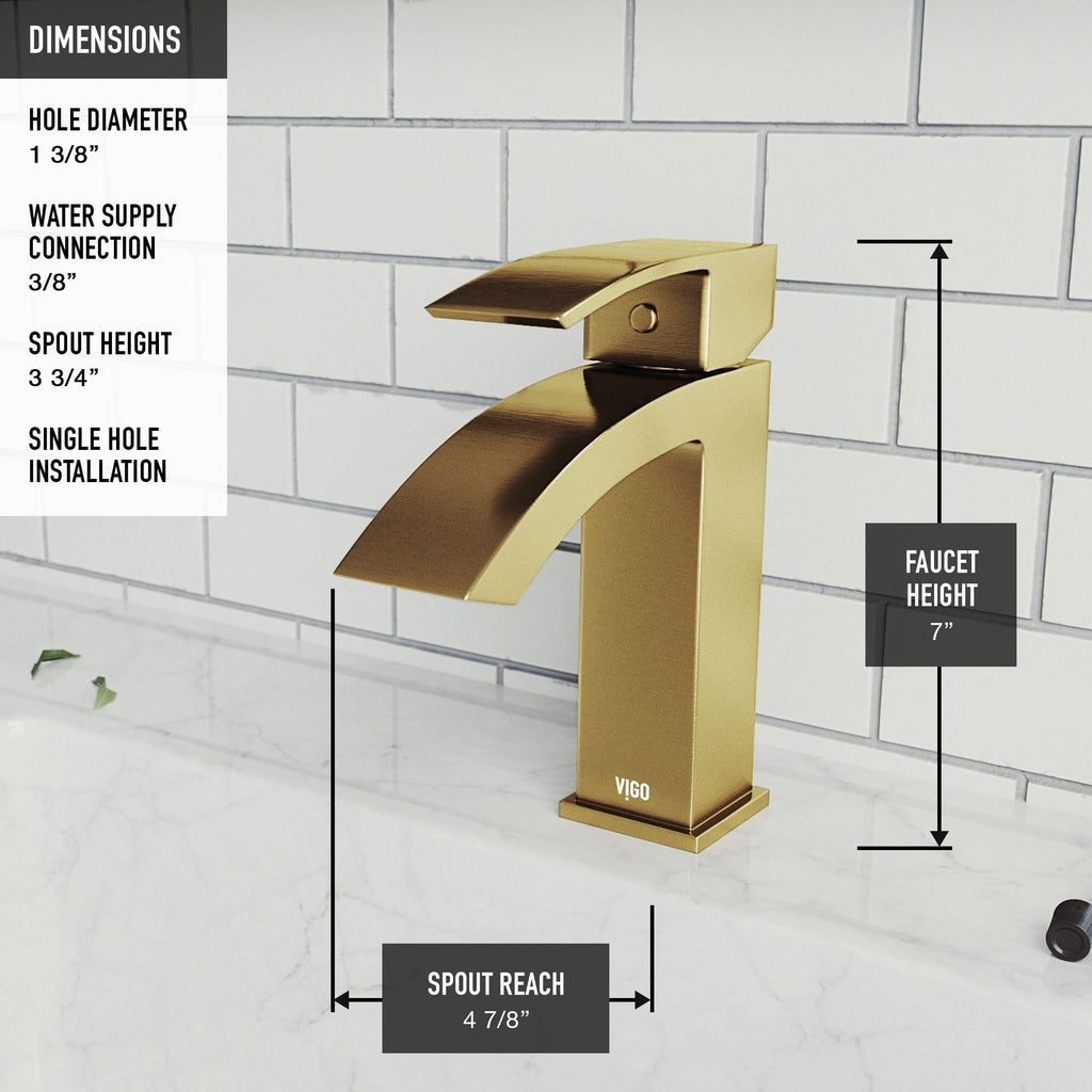 VIGO Satro Single Handle Single Hole Bathroom Sink Faucet, WaterSense Certified, Matte Gold