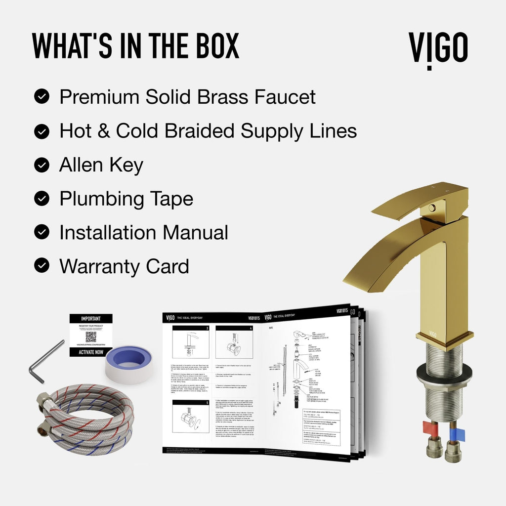 VIGO Satro Single Handle Single Hole Bathroom Sink Faucet, WaterSense Certified, Matte Gold