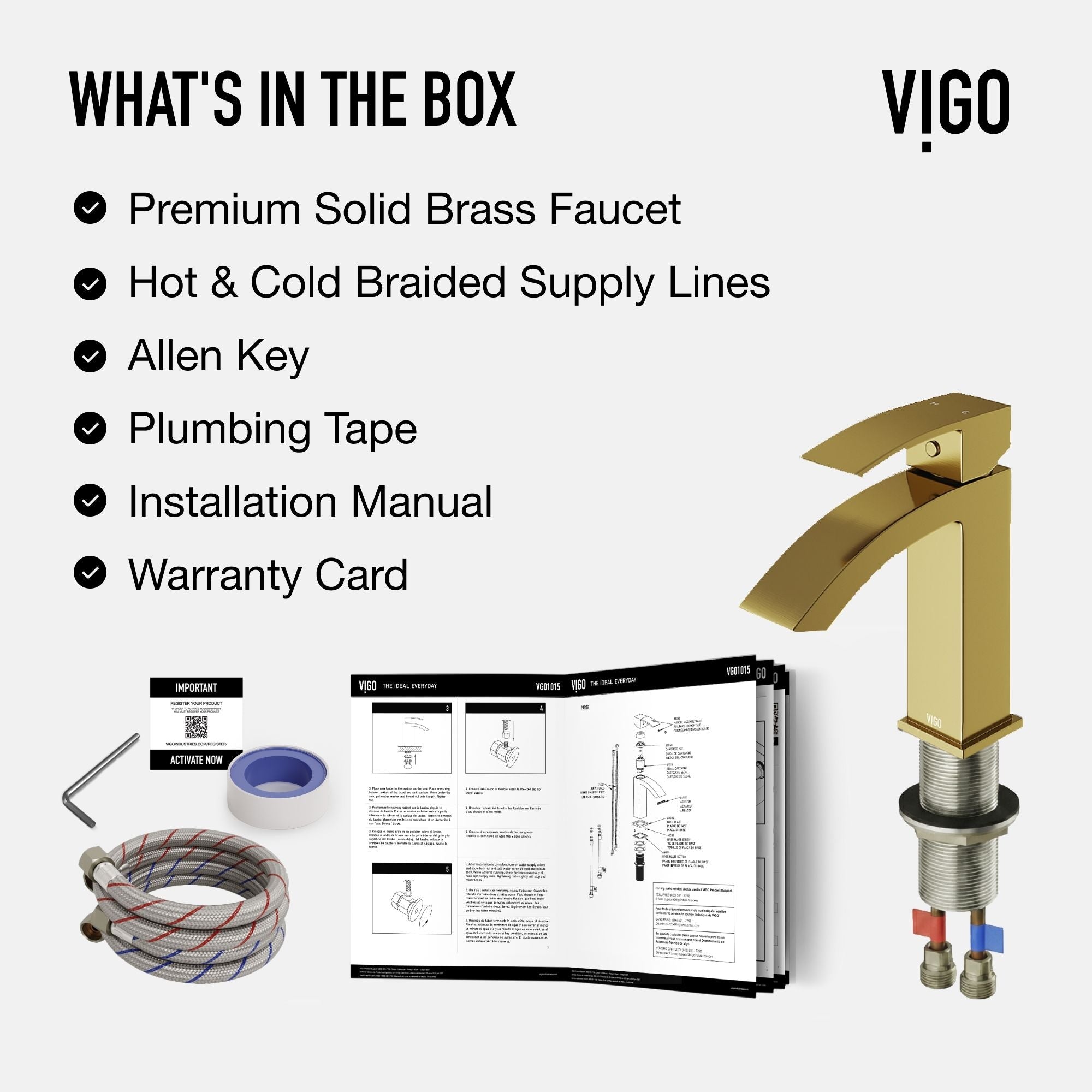 VIGO Satro Single Handle Single Hole Bathroom Sink Faucet, WaterSense Certified, Matte Gold