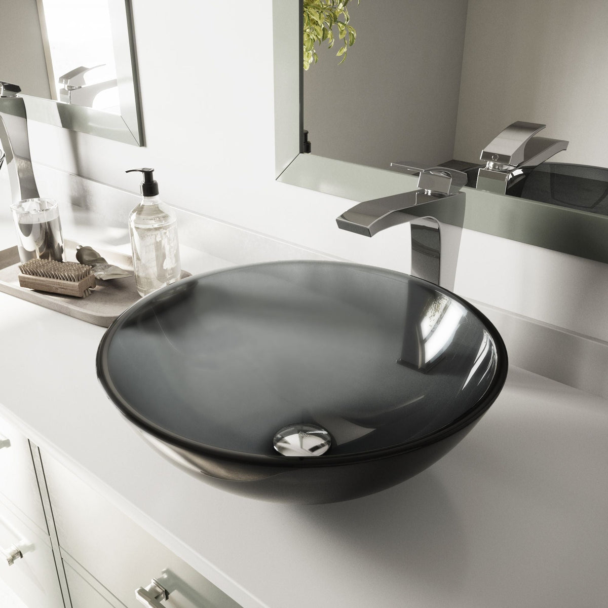 VIGO Sheer Glass Round Vessel Bathroom Sink/Basin with Deep Bowl, Black