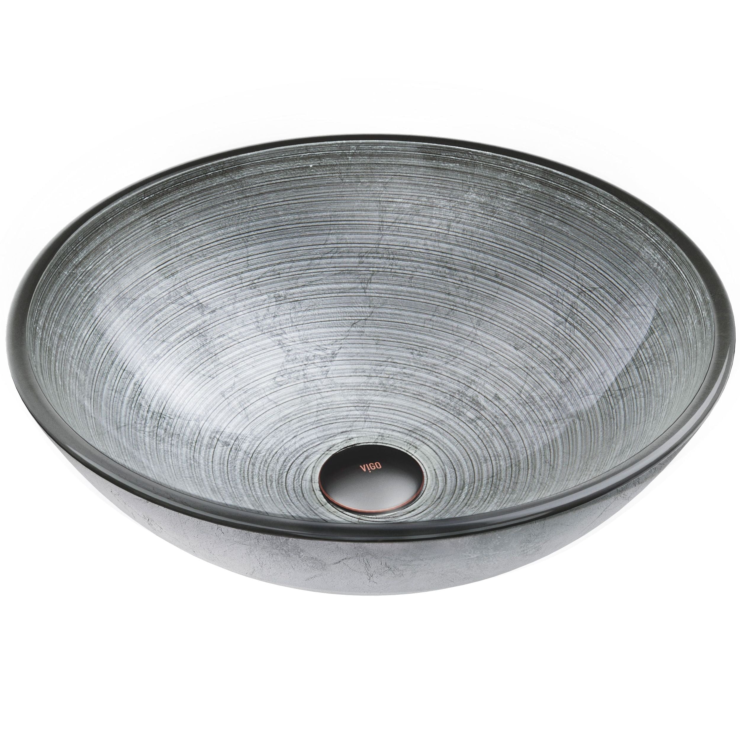 VIGO Simply Glass Round Vessel Bathroom Sink/Basin with Deep Bowl, Gray