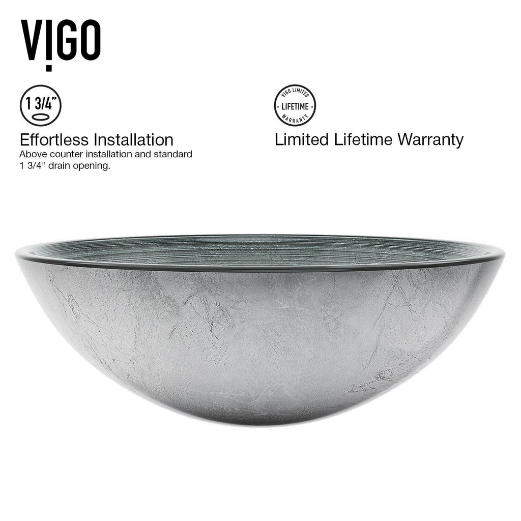 VIGO Simply Glass Round Vessel Bathroom Sink/Basin with Deep Bowl, Gray