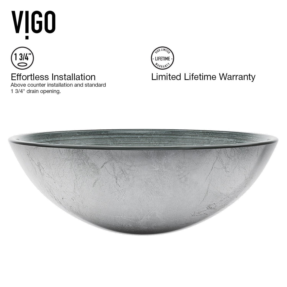 VIGO Simply Glass Round Vessel Bathroom Sink/Basin with Deep Bowl, Gray