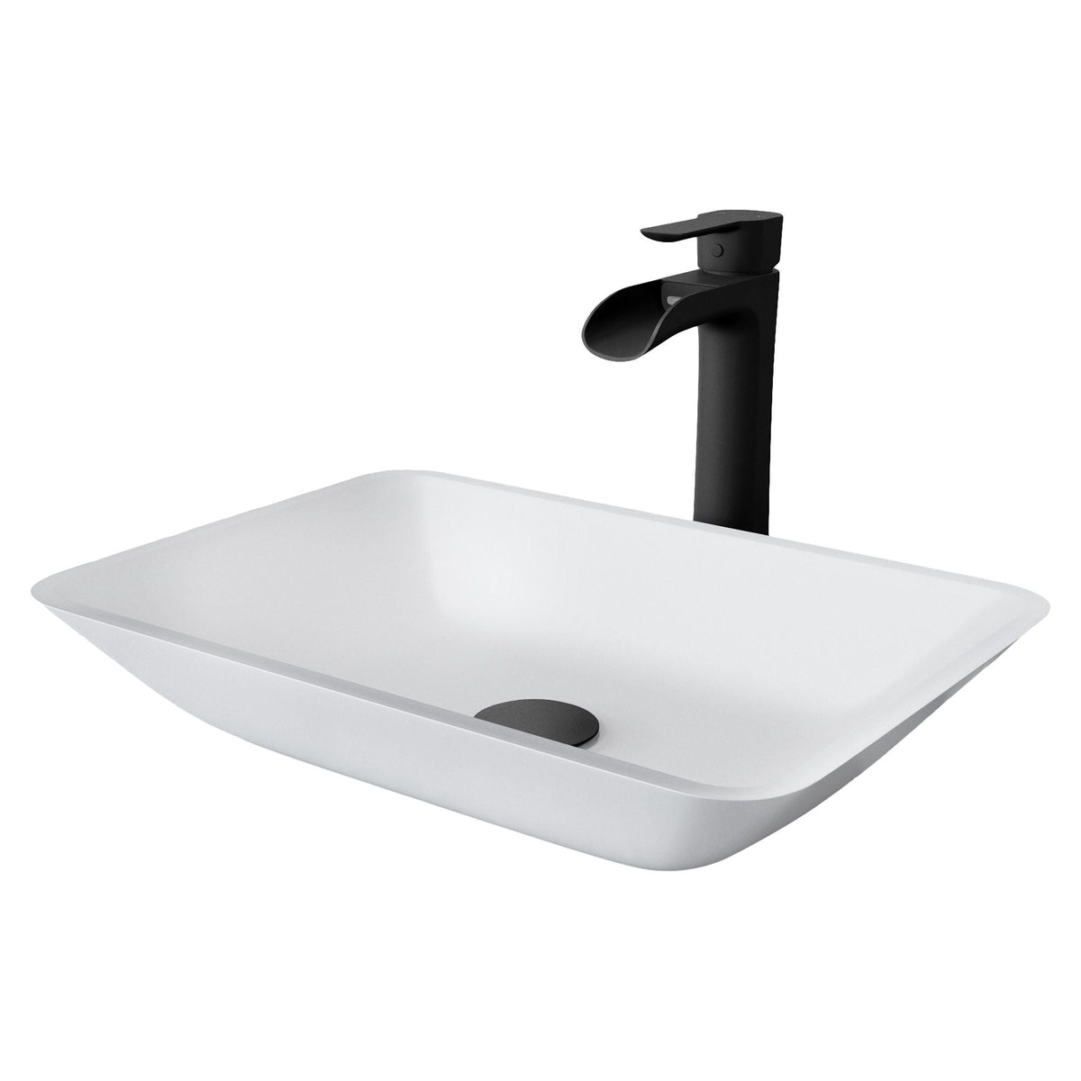 VIGO Sottile MatteShell White Bathroom Sink/Basin Set with Niko Faucet and Glass Rectangular Vessel