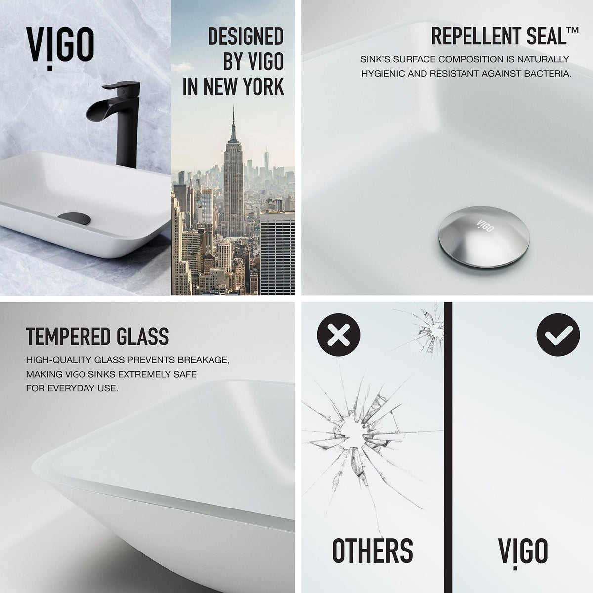 VIGO Sottile MatteShell White Bathroom Sink/Basin Set with Niko Faucet and Glass Rectangular Vessel