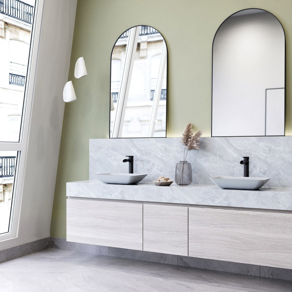 VIGO Sottile MatteShell White Bathroom Sink/Basin Set with Niko Faucet and Glass Rectangular Vessel