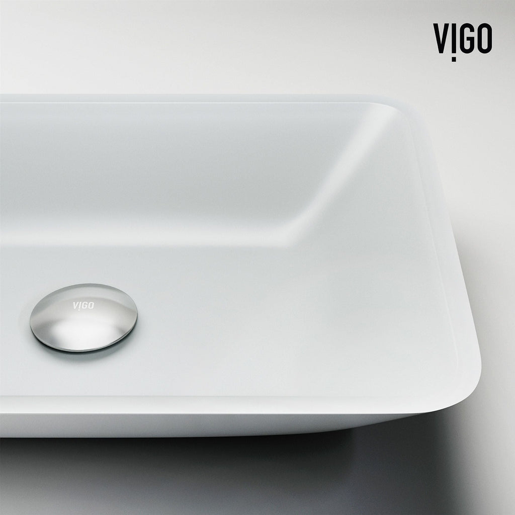 VIGO Sottile MatteShell White Bathroom Sink/Basin Set with Niko Faucet and Glass Rectangular Vessel