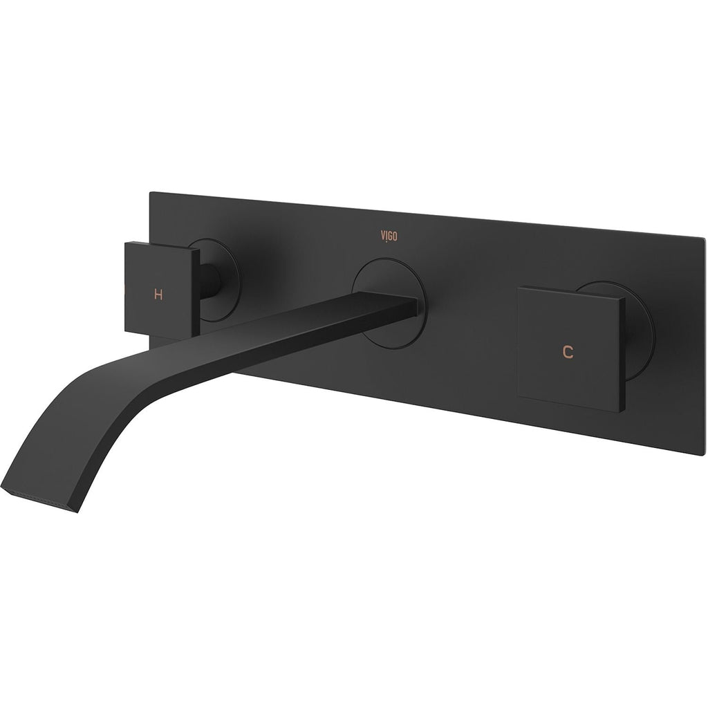 VIGO Titus Wall Mount Dual Handle Bathroom Sink Faucet, Eco-Friendly 1.2 GPM Flow Rate, Matte Black