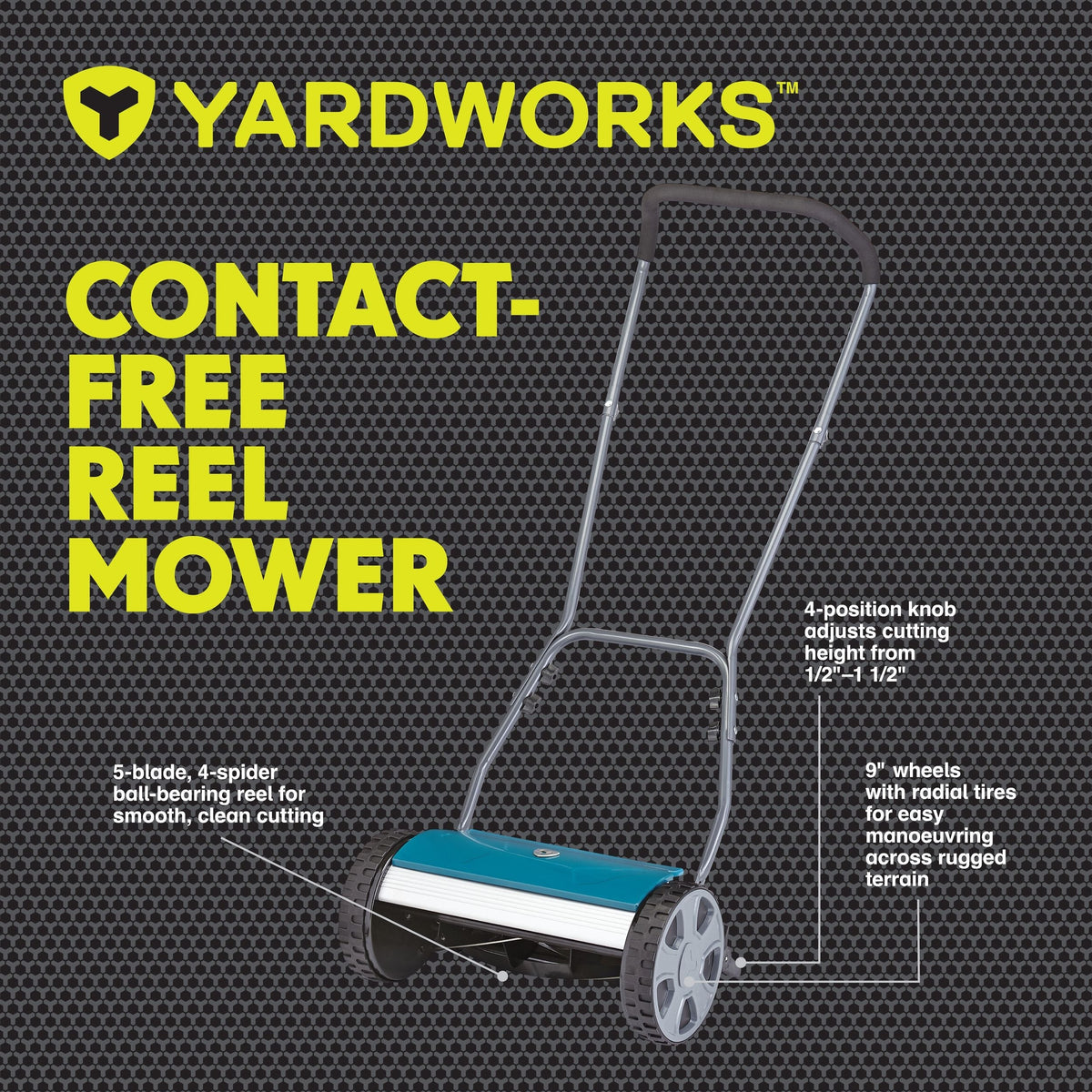 Yardworks 5-Blade Manual Walk Behind Reel Lawn Mower, 14-in