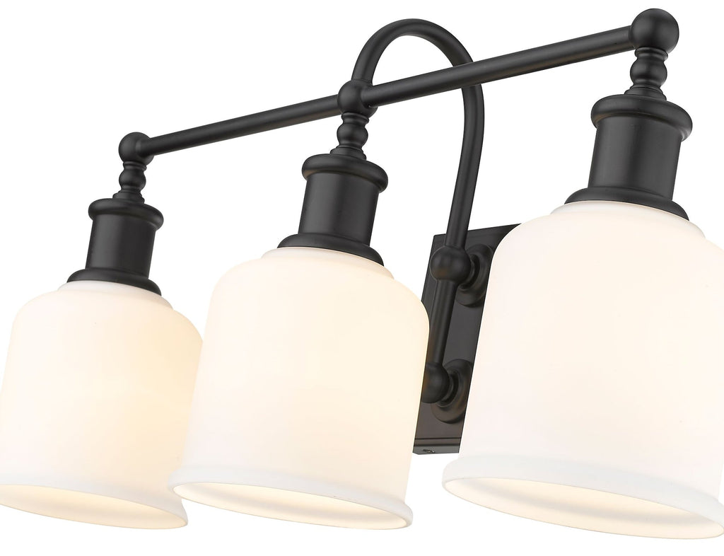 Z-Lite Bryant 3-Light Vanity Light, Black with Opal Shade