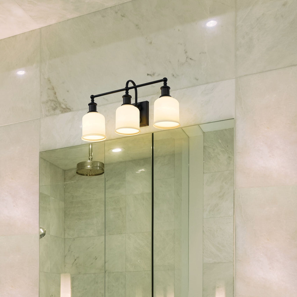 Z-Lite Bryant 3-Light Vanity Light, Black with Opal Shade